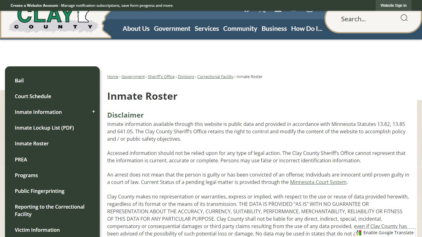 Inmate Roster | Clay County, MN - Official Website