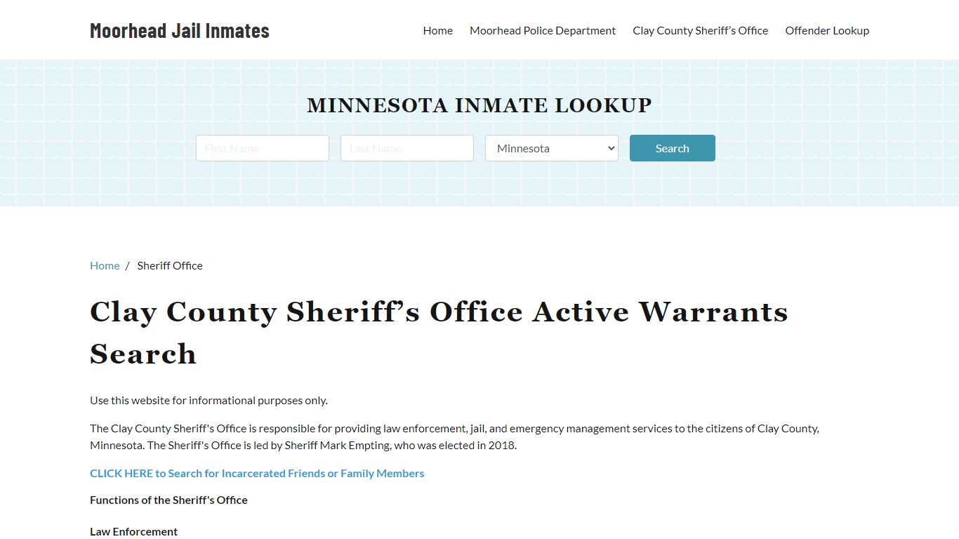 Clay County Sheriff Office, MN Warrant Lookup - Moorhead Jail